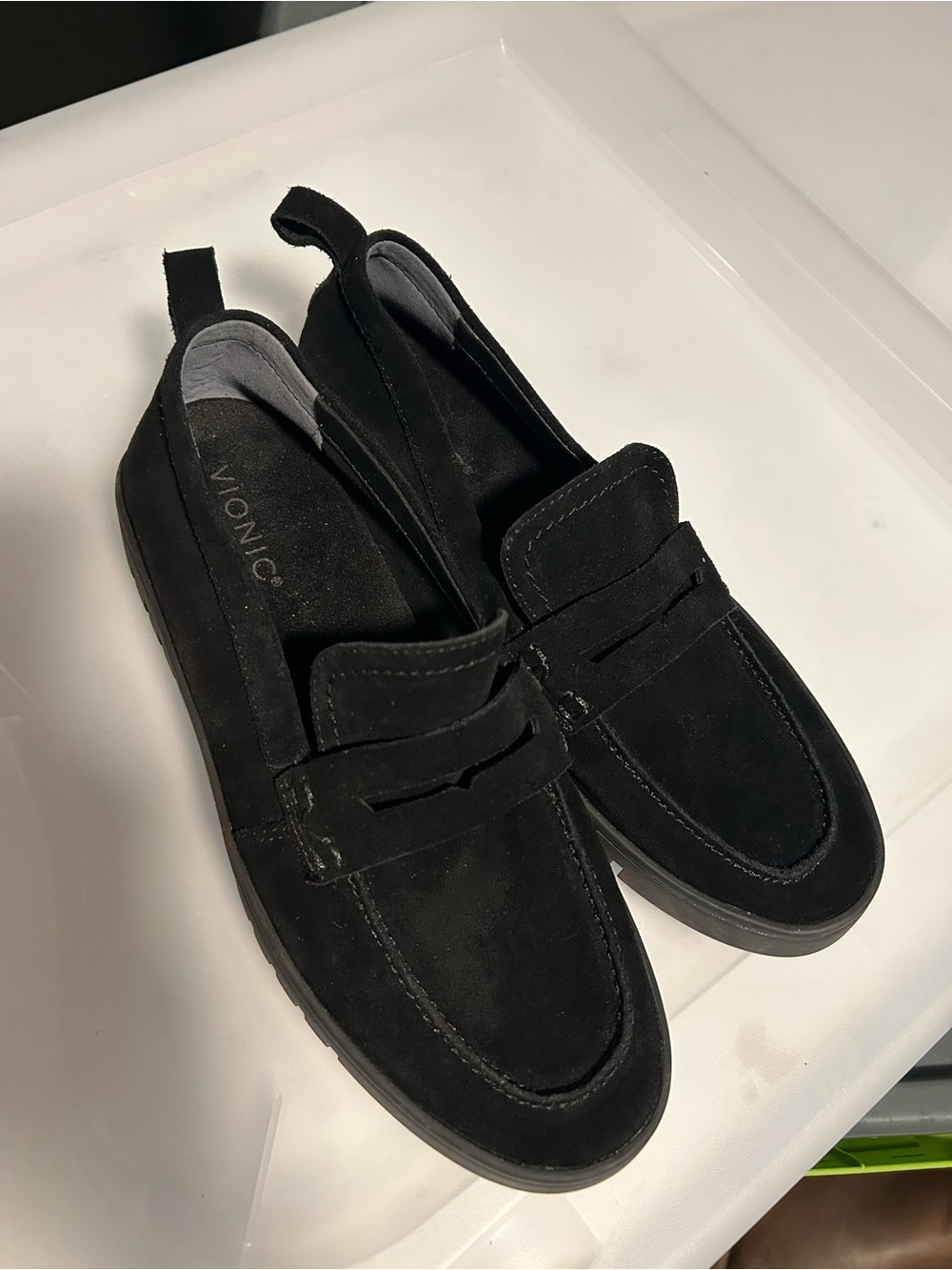 Vionic women Black Suede Slip-On Penny Loafers